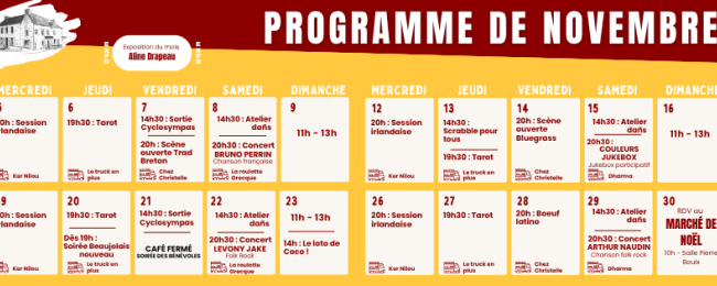 Café de la Forge - programme des animations de novembre 2025