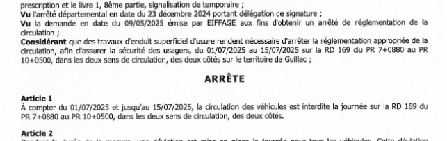 Route départementale n°169 - travaux