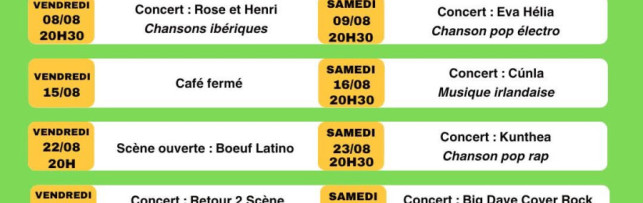 Café de la forge - programme d'août 😎 ⛱