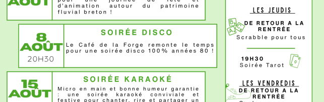 Café de la Forge - programme d'août